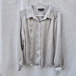 Gray Sliver White Poka Dot Button Down Puff Shirt